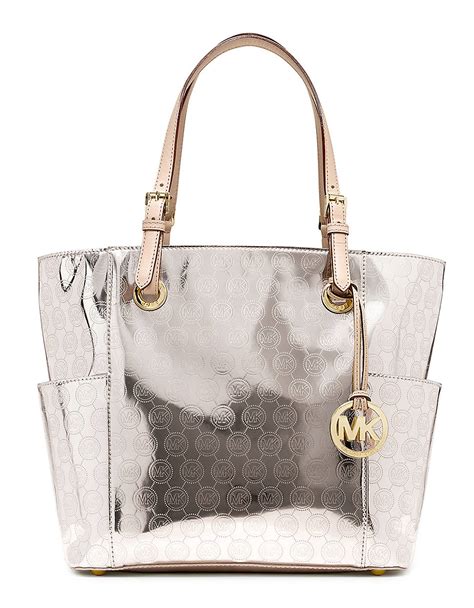 michael michael kors jet set ew signature tote black mirror metallic